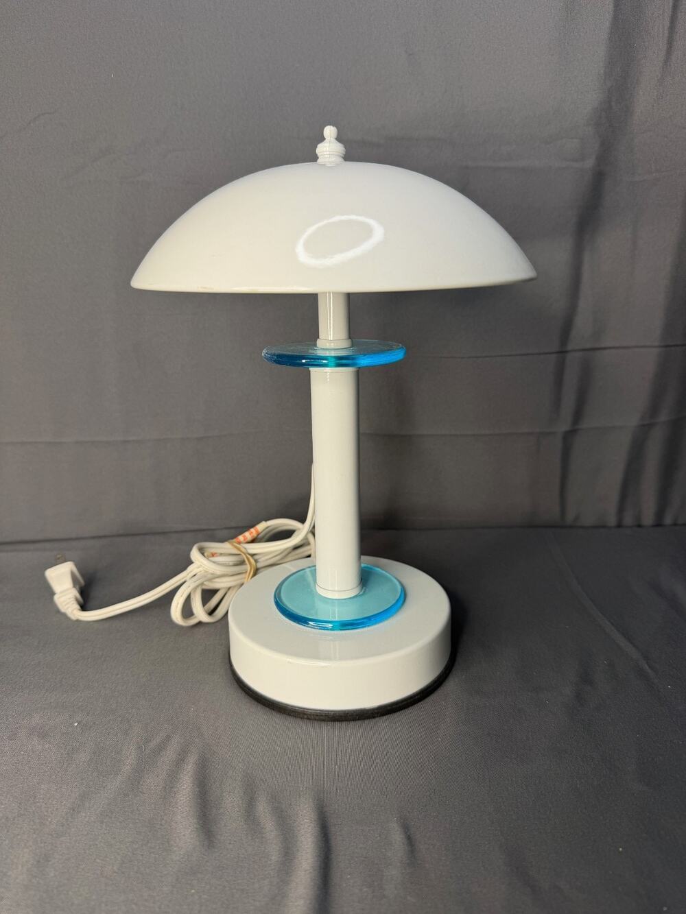 Mushroom UFO Dome MCM Touch Lamp White and Blue 11" Works!